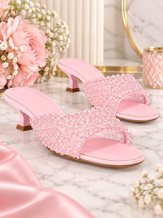 Gianni Bini Shoes - Gianni Bini Pink Billeena Beaded Dress Slide Sandals Size 8